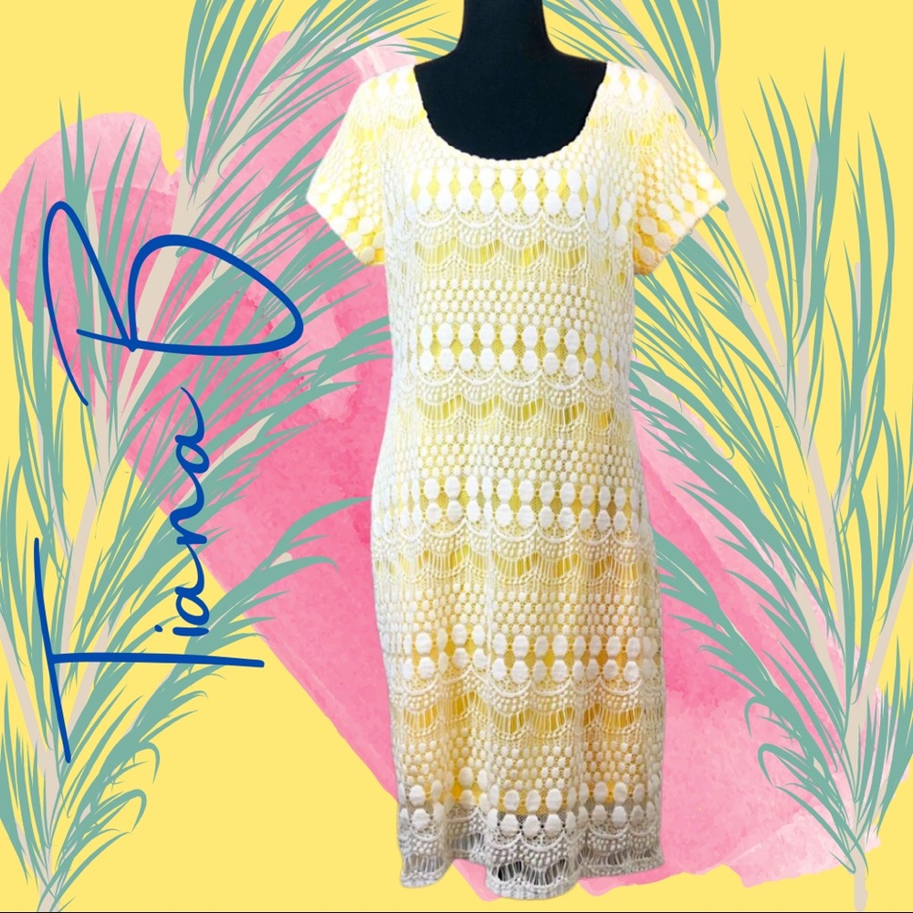 Tiana B | Yellow dress w/ white lace overlay